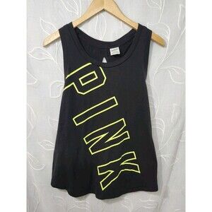 Victoria's Secret PINK Black Neon Logo Open Back Racerback Tank Top Large